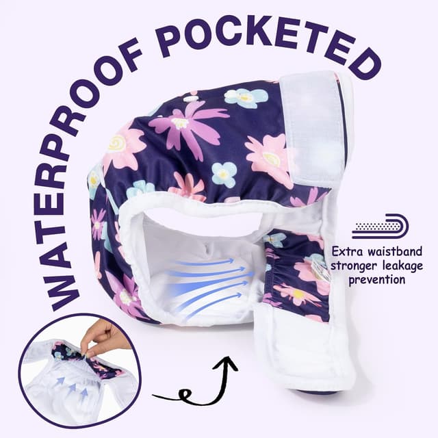 Detalle de Pet Soft Dog Nappies Female (3 Pack) – Small washable, leak-proof dog period pants with adjustable waistband