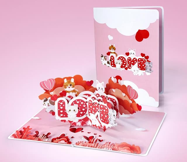 Detalle de CUTPOPUP Love – carte pop-up 3D d’anniversaire, Saint-Valentin et vœux (Love Text with Cats)