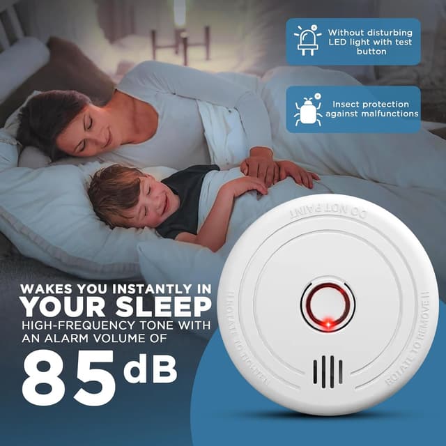 Detalle de 2 Pack Smoke Alarms for Home (EN14604) – 10-Year Photoelectric Detectors with 5-Year Replaceable Battery and Silence Button