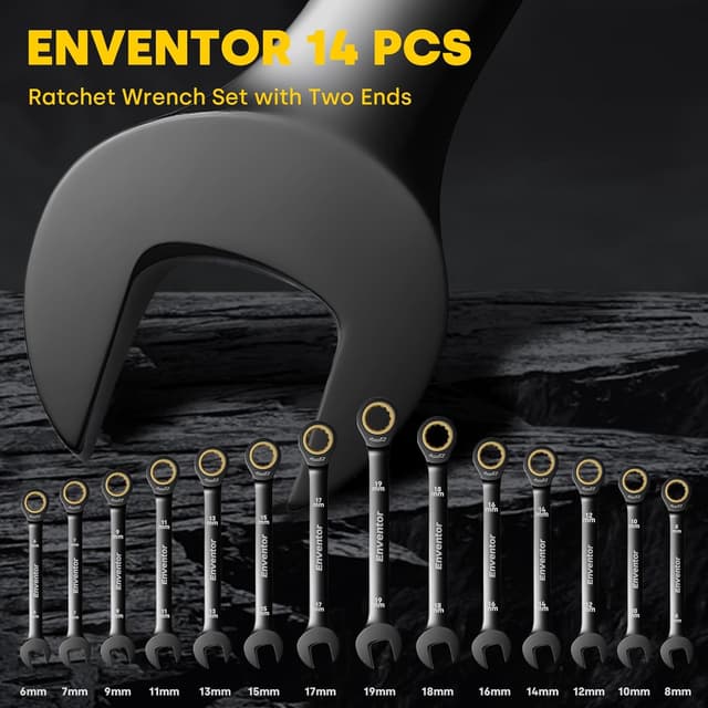 Detalle 2 de Enventor 14PCS Ratchet Spanner Set (Metric) 6–19mm with Carry Case