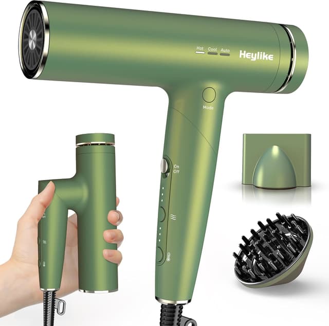 Detalle de Heylike High-Speed Plasma Ion Hair Dryer with Diffuser (1500W) — 3 Heat/3 Speed, Fast Drying Brushless Motor