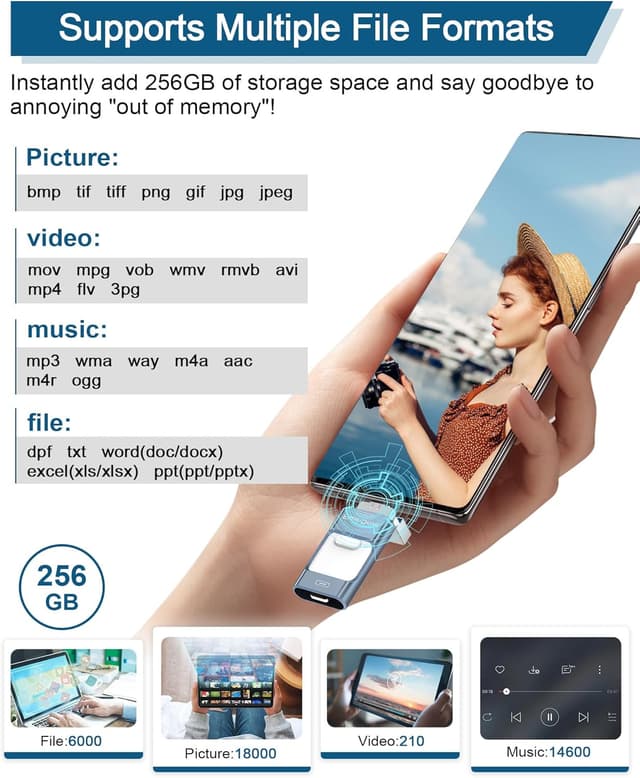 Detalle 2 de ZARMST USB Stick 256GB 4‑in‑1 Flash Drive