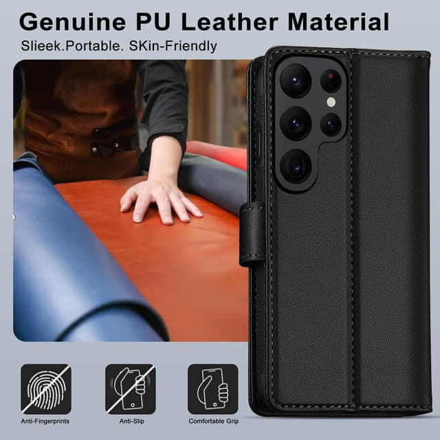 Detalle 2 de XTCASE cover magnetica per Samsung Galaxy S26 Ultra 5G, custodia portafoglio in pelle PU flip 2-in-1 con chiusura magnetica, nero