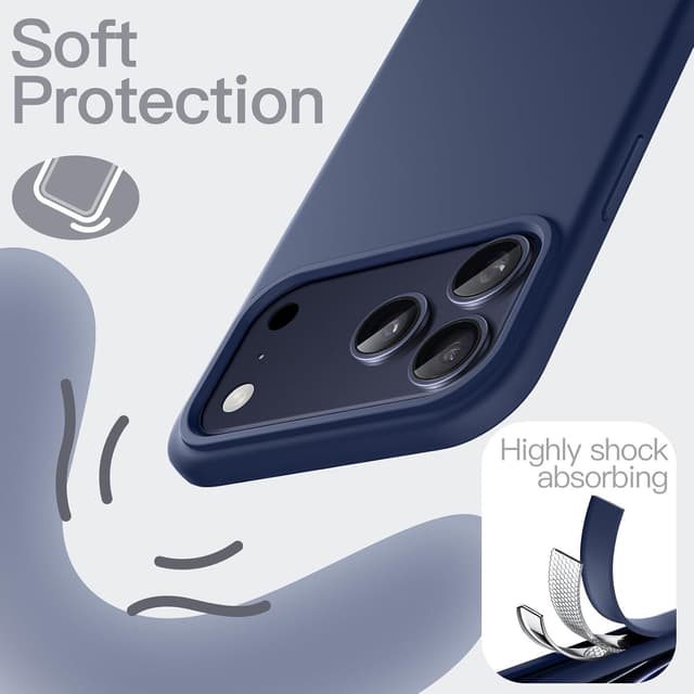Detalle 2 de JetTech coque silicone liquide pour iPhone 17 Pro (6,3 pouces) – protection intégrale douce et anti-rayures, bleu foncé