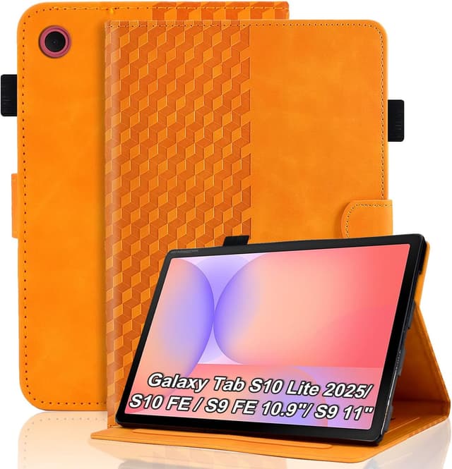 Detalle de Vkooer Hülle für Samsung Galaxy Tab S10 FE 10.9 (2025) / S9 FE 10.9 (2023) / S9 11 (2023) – PU-Leder Flip Case mit Stifthalter & Auto Schlaf/Wach, Orange