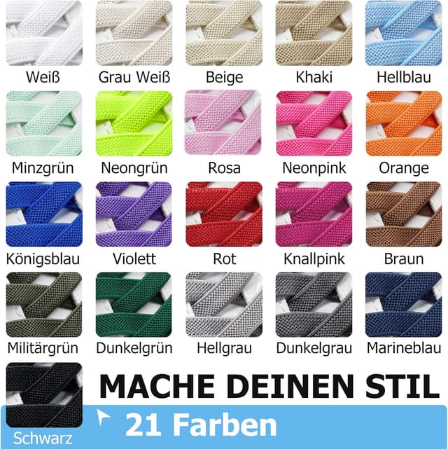 Thumbnail 6 de Puzeam 2 Paar elastische Schnürsenkel (flach) mit Metallkapsel – Gummi-Schnürsenkel ohne Binden für Kinder & Erwachsene