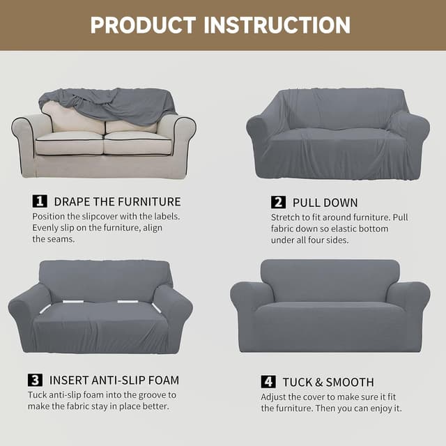 Thumbnail 6 de Ystyle Housse canapé 3 places gris clair