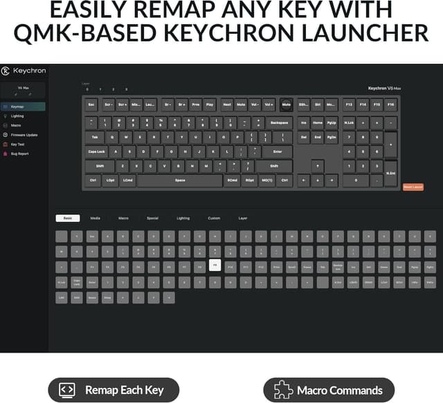 Detalle de Keychron V6 Max Full-Size Wireless Mechanical Keyboard (UK Layout) with QMK and Hot-Swap Gateron Banana Tactile