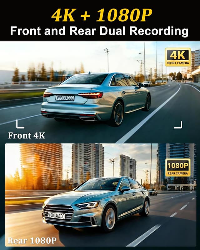 Detalle 2 de Dash Cam Front and Rear 4K+1080P with 5GHz WiFi, Dual Cameras and 64GB Card (App Control)