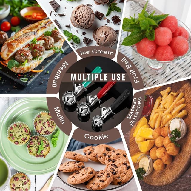 Detalle de Saebye Cookie Scoop Set (18/8 Stainless Steel) – 3 Size Disher for Cookies, Cupcakes & Ice Cream