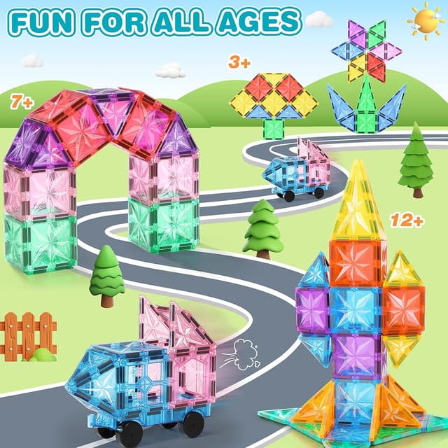 Detalle de Lovchil 61-piece Magnetic Tiles STEM Building Blocks Set for Preschoolers