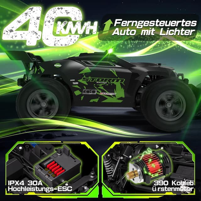 Detalle de 40KM/H ferngesteuerter RC Monstertruck (1/18) ab 8–10 Jahren mit Licht, 2,4 GHz und 2 Akku-Sets