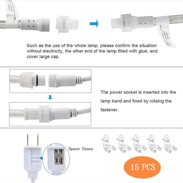 Detalle de 50ft 360 LED Rope Lights Outdoor (White) — Connectable, Flexible, Waterproof Tube Lighting with 8 Modes
