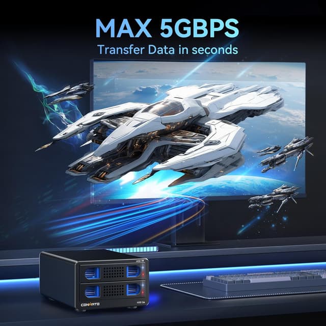 Detalle de CENMATE Dual Bay Aluminium Hard Drive Enclosure with USB 3.0, Cooling Fan & Hot-Swap (2.5/3.5 SATA)