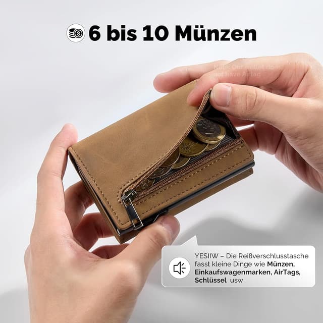 Thumbnail 6 de YESIIW Airtag Wallet – Pop-up Geldbörse für Herren mit AirTag-Hülle, RFID-Schutz (Braun)
