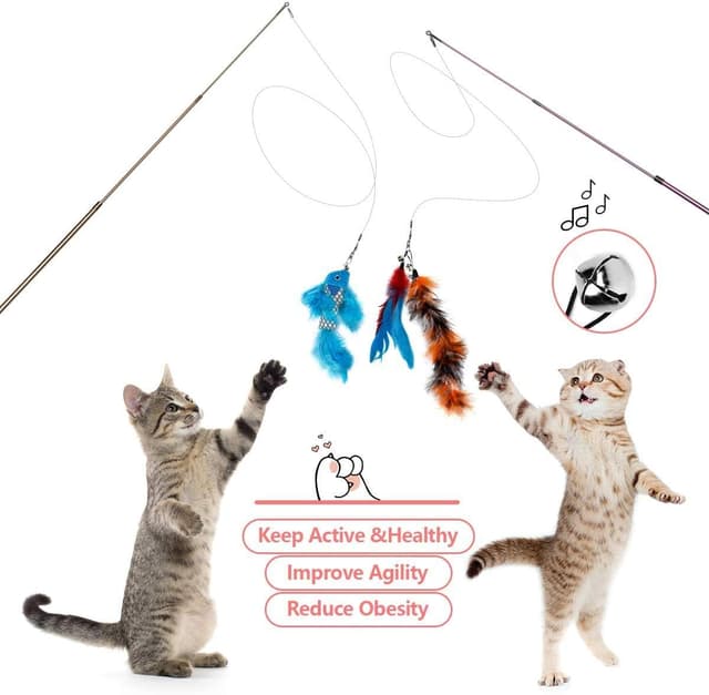 Detalle 2 de Bojafa 15pcs Cat Toys interactive feather wand set 🐱