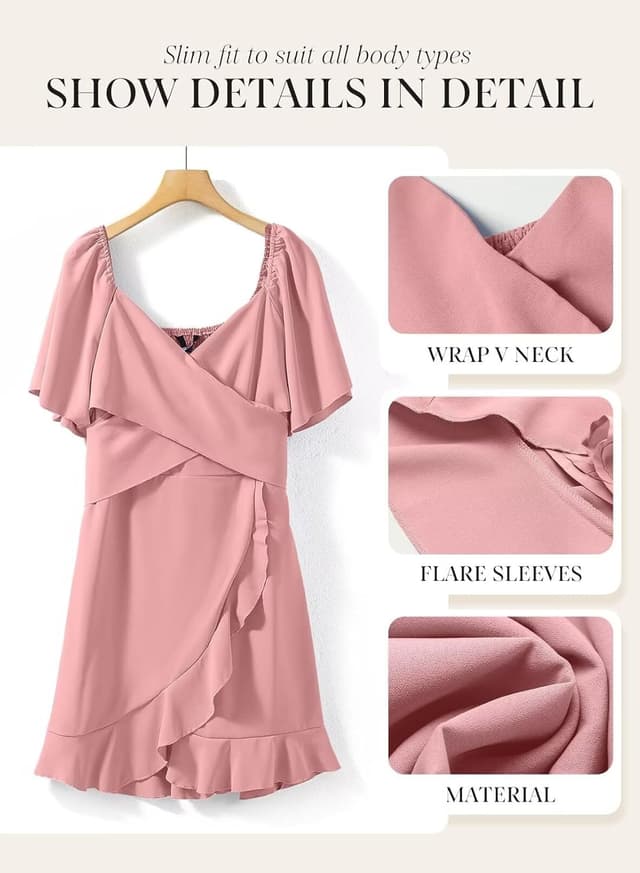 Detalle de Dokotoo Women’s Wrap V-Neck Tiered Ruffle Mini Dress with Smocked Elastic Waist