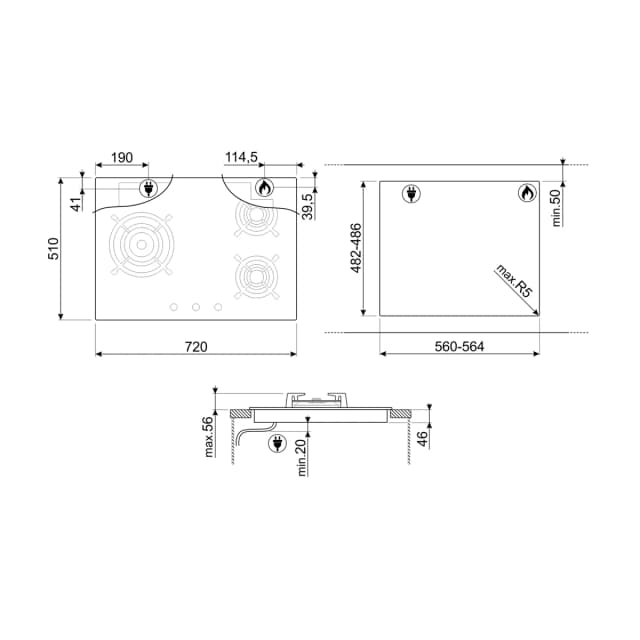 Thumbnail 4 de Smeg PV373LCN placa de gas 70 cm