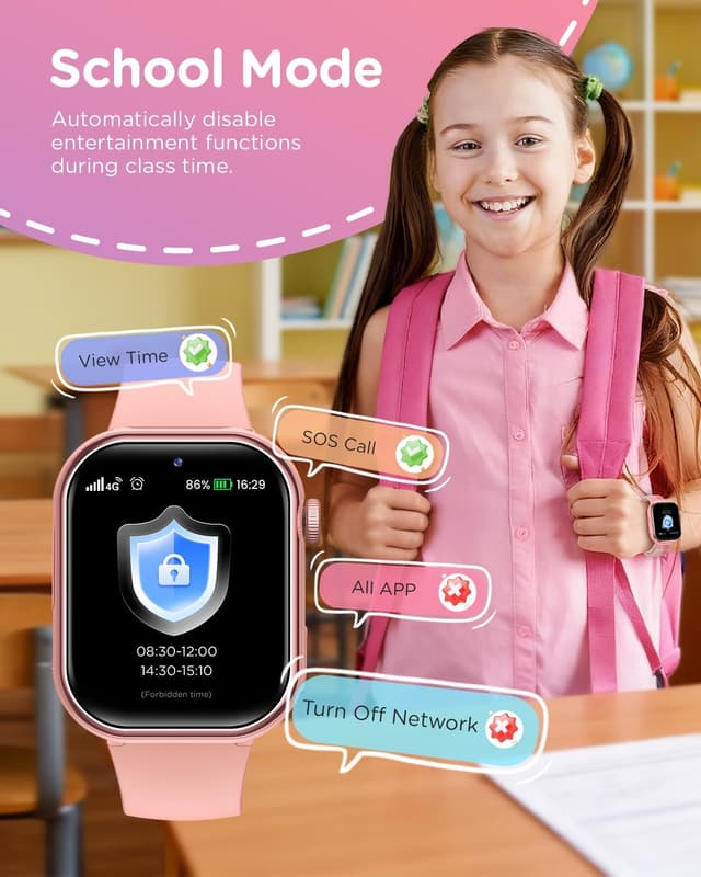Detalle de Montre connectée enfant GPS 4G whraills avec appels vidéo, mode école et SOS (IP68) – Rose