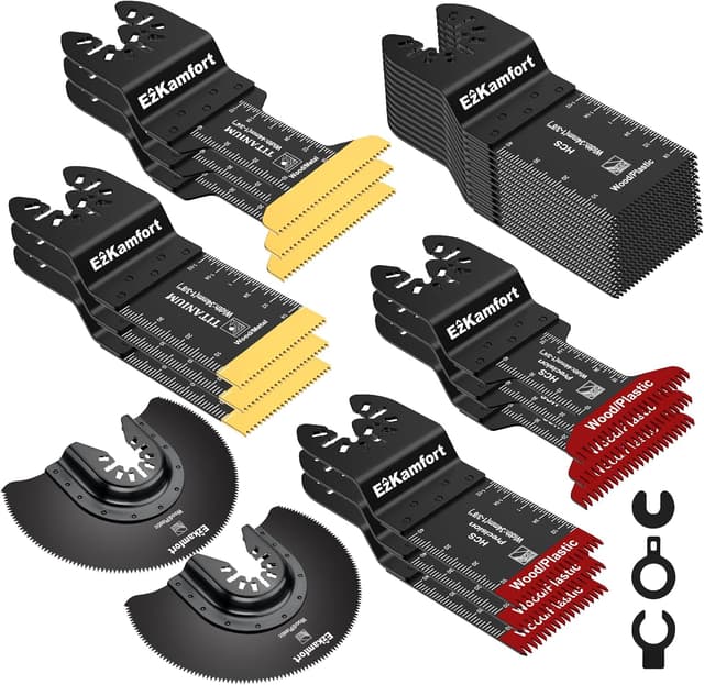 Detalle de EzKamfort 29-teilige Multitool-Sägeblatt-Sets (oszillierend) – Zubehör für Holz, Kunststoff und Metall