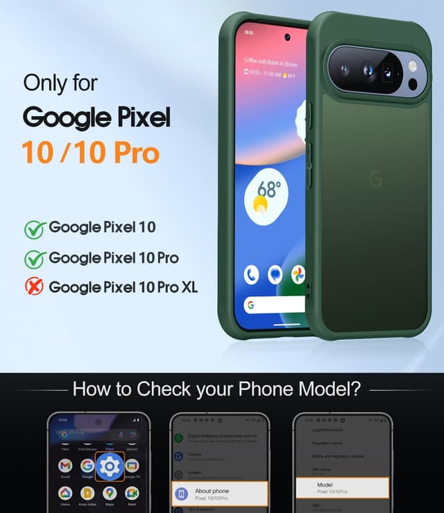 Detalle 2 de JAME for Google Pixel 10 / Pixel 10 Pro Case (Green) with 2 Pack Screen Protector