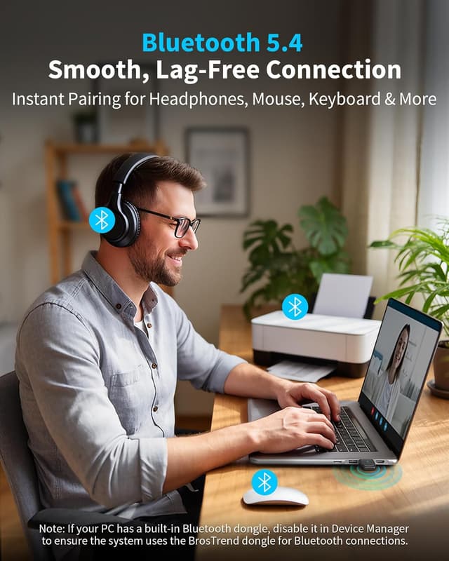 Detalle de BrosTrend 2-in-1 USB WiFi 6 + Bluetooth 5.4 Adapter (AX900) for PC — dual-band Wi‑Fi and multi-device Bluetooth