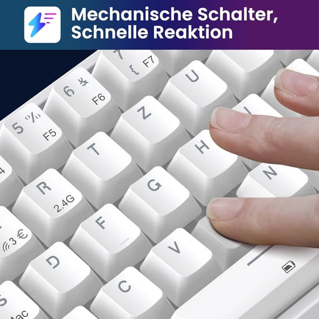 Thumbnail 6 de TECURS Gaming-Tastatur mechanisch 65% QWERTZ (DE) – kabellos per Bluetooth/2,4 GHz oder mit Kabel, RGB, rote Schalter
