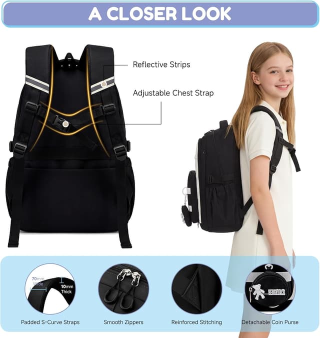 Thumbnail 3 de Amythe Mochila Escolar para Niñas Adolescentes 3 Piezas