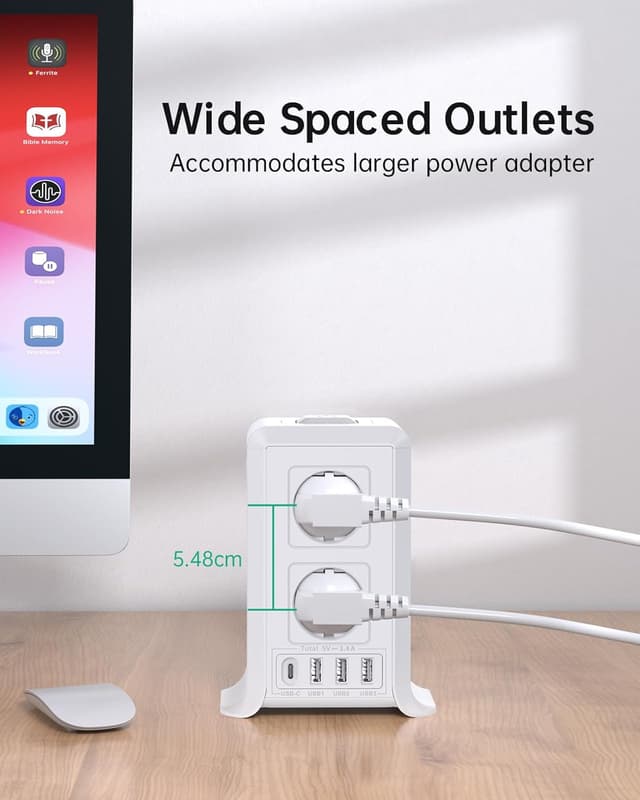 Detalle de Mehrfachsteckdose mit 4 USB & 8-fach Steckdosenleiste (USB-A + USB-C) inkl. Schalter und Überspannungsschutz