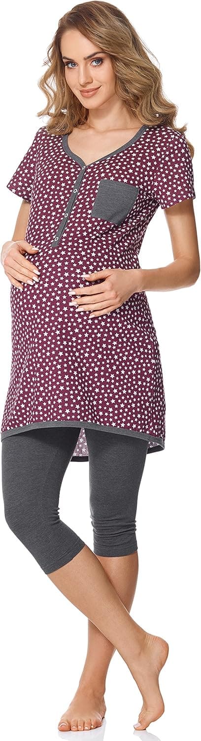 Detalle de Bellivalini Damen Umstands-Pyjama mit Stillfunktion BLV50-126 (Pyjama & Stillzugang)