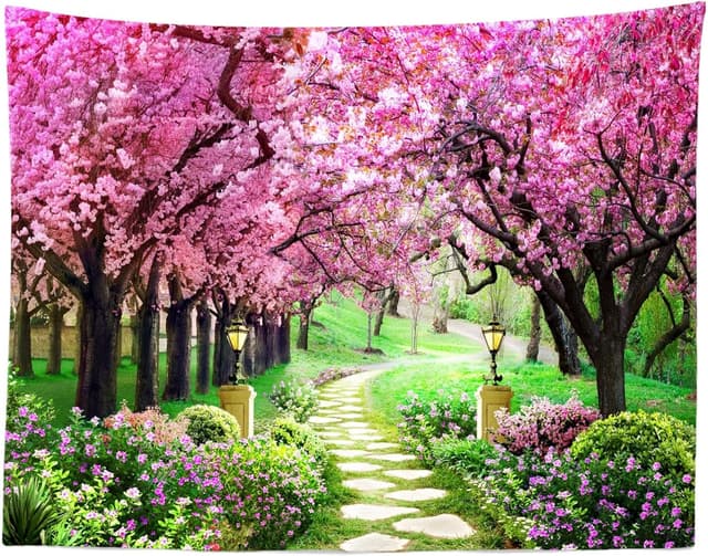 Thumbnail 3 de CORFOTO 7x5ft Spring Garden Backdrop with Cherry Blossom Tree Design for Photo Booths & Events