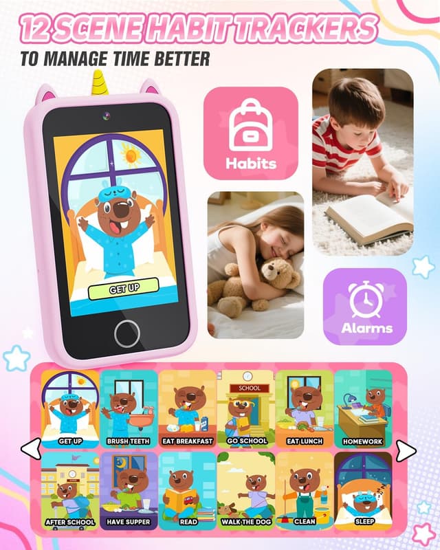 Detalle 2 de Kids Smart Phone Unicorn Toy Phone (3.5") for Girls 3–9+ with Dual Camera, Storytelling, Music Player