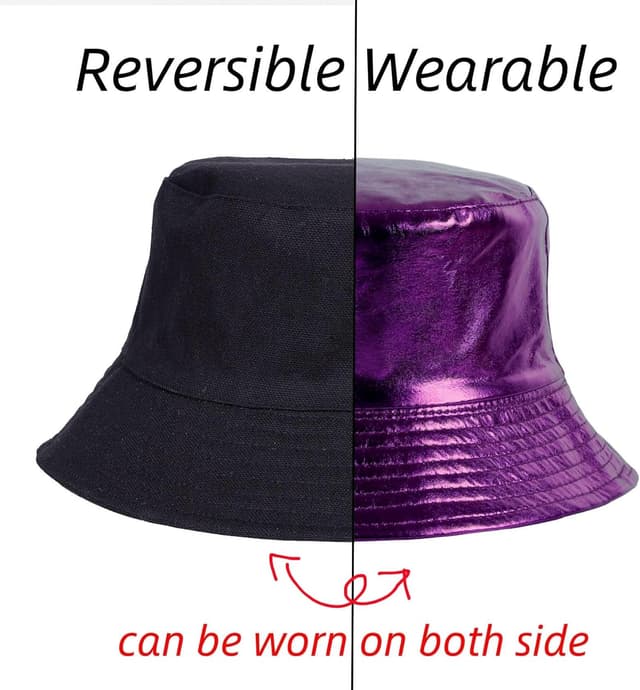 Detalle de MILAKOO wasserfester Eimerhut im Punk/Hip-Hop-Style mit holografischem Metallic-Finish (reversibel)