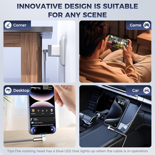 Thumbnail 6 de USB-C to USB-C 10ft 240W Cable (2-Pack) with 180° Rotating Heads, Braided—Light Gray