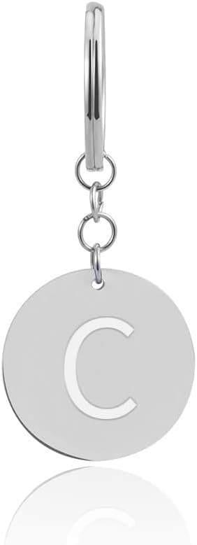 Detalle de Porte-clés lettre avec jeton de caddie : décapsuleur de chariot et pendentif gravé en acier inoxydable argenté