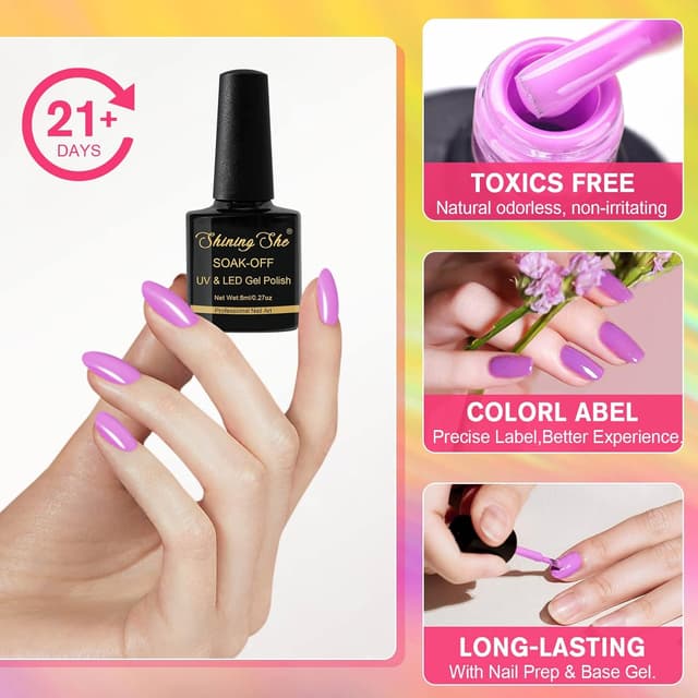 Detalle de Shining She UV Neon-Gellack-Set mit 6 Farben (Grün, Orange, Blau, Rosa, Lila) – für LED/UV und Nail Art