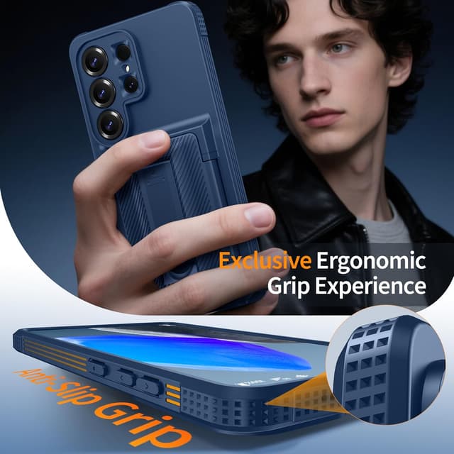 Thumbnail 6 de Oterkin Rugged Wallet Case for Samsung S26 Ultra (Blue) with RFID card holder and adjustable kickstand