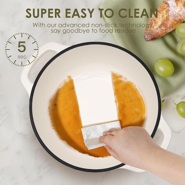 Detalle de AIVIKI 5QT Enameled Cast Iron Dutch Oven Pot (Cream White) with Lid — Oven-Safe Up to 500°F