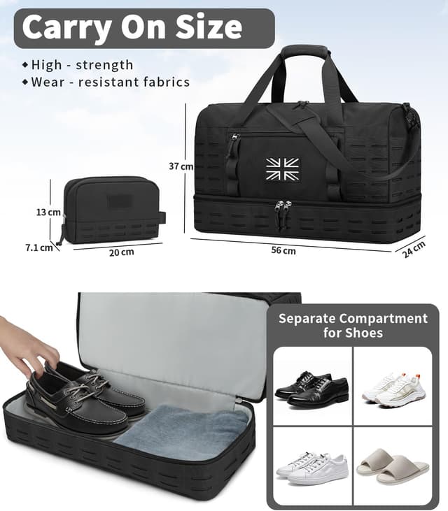 Detalle de ZOMFELT X-Large tactical gym bag with shoe compartment, MOLLE and waterproof holdall design