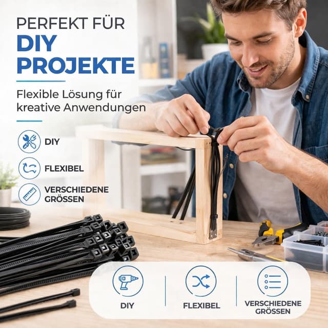 Thumbnail 6 de 100x Kabelbinder schwarz Set (kurz & lang) – reißfest, UV-beständig, diverse Längen 120 mm x 2,5 mm