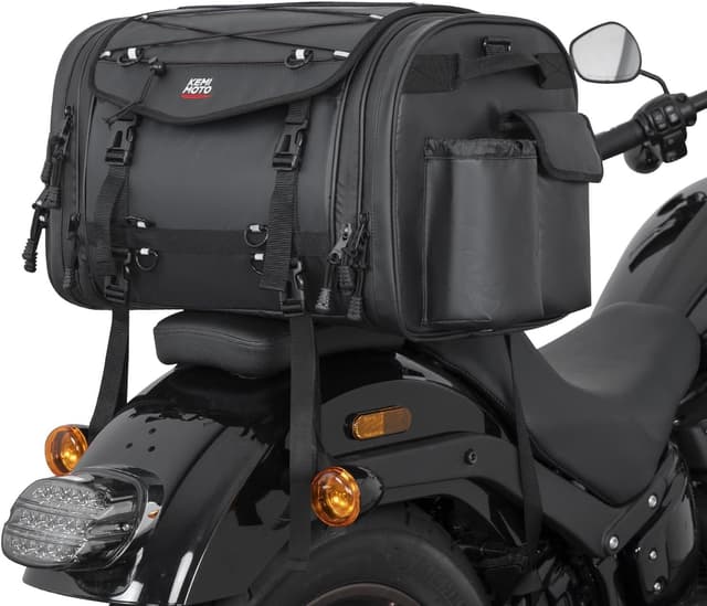 Detalle de KEMIMOTO Borsa Posteriore Moto espandibile 24-32L impermeabile con copertura antipioggia e zainetto removibile, nero