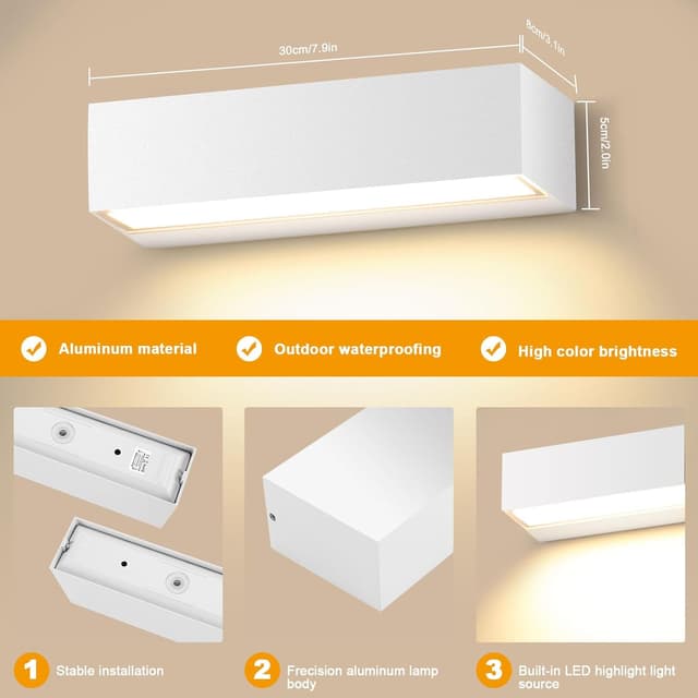 Detalle de Applique mural LED Cwycfw 18 W blanc chaud 3000 K, 30 cm, étanche IP65