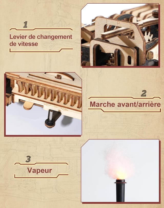 Thumbnail 6 de Robotime Puzzle 3D en bois « Moteur à vapeur » (maquette adulte) – kit de construction à engrenages