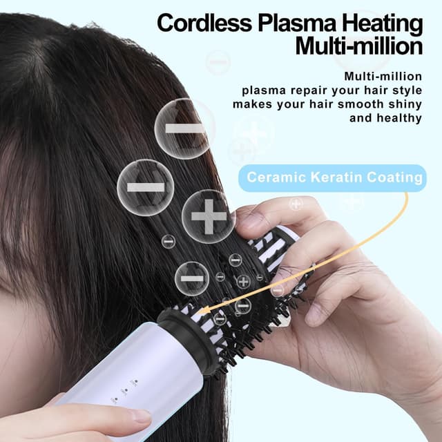 Detalle de NeuWee Cordless Hair Curling Brush (Mini 3 in 1) – USB Rechargeable Heated Wand with 4 Temperatures (Purple)