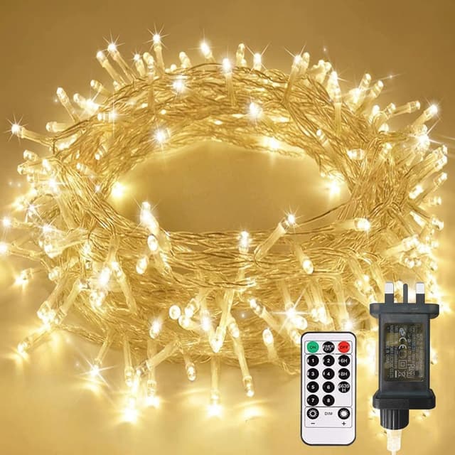Detalle de Afaiup 200 LED Fairy Lights (82ft) Clear Wire – Warm White Twinkle Indoor/Outdoor Plug-In