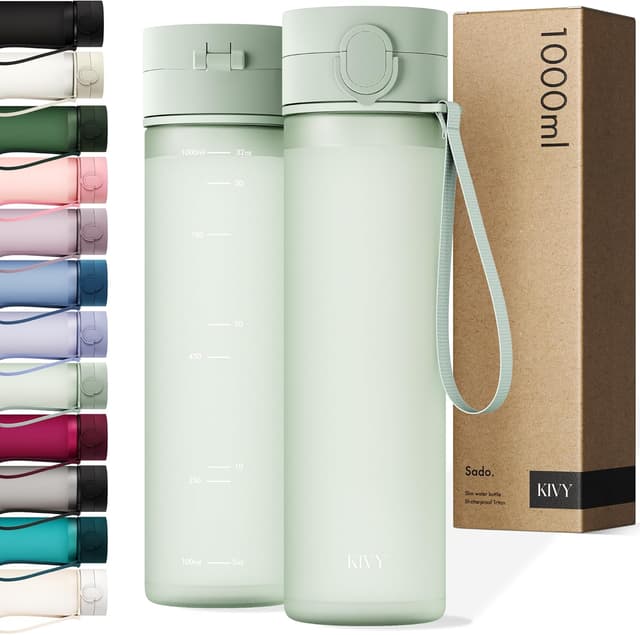 Detalle de KIVY Tritan Trinkflasche 1 l – auslaufsicher, kohlensäuregeeignet & BPA-frei (für Sport, Schule & Büro)