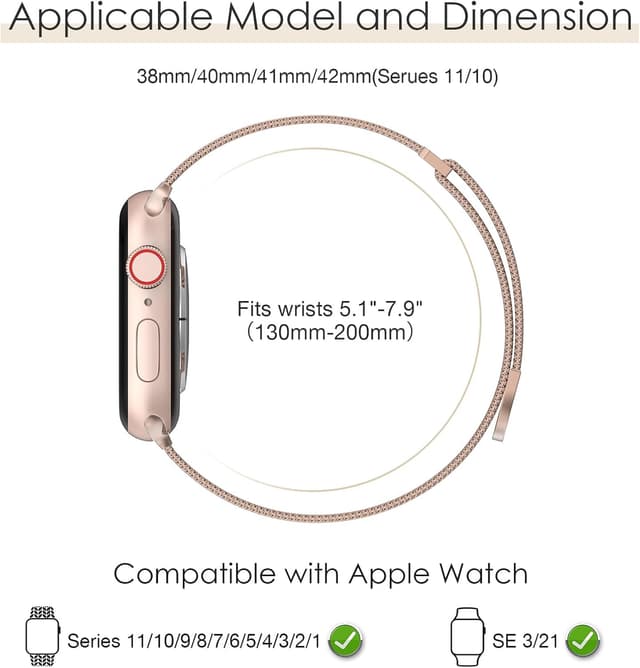 Detalle 2 de EPULY Milanese Loop Magnetic Clasp Metal Watch Strap (Apple Watch 38/40/41/42/44/45/46/49mm)