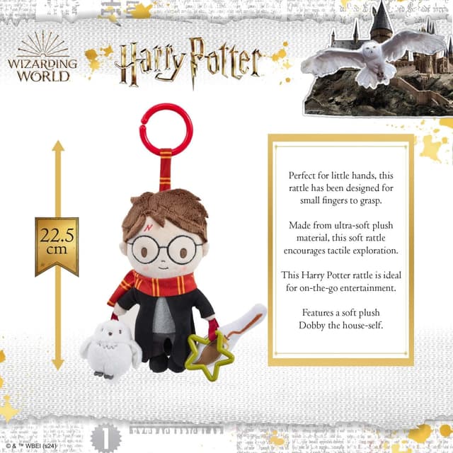 Detalle de Harry Potter On the Go Activity Toy (clip-on pram & pushchair newborn toy) – crinkle broomstick & squeaky owl