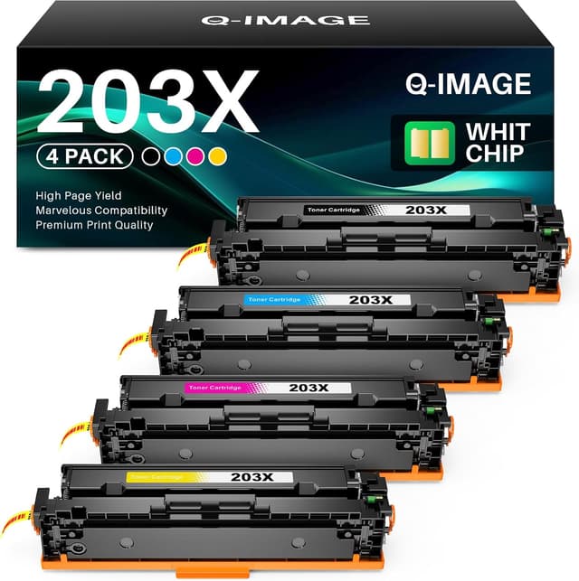 Detalle de Q-image lot de 4 cartouches de toner 203X/203A (noir + cyan/jaune/magenta) pour HP Color LaserJet Pro