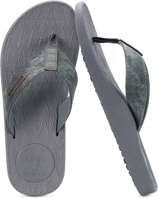 Detalle de KuaiLu Men’s Flip Flops with Arch Support, Cushioned Yoga Foam Footbed & Non-Slip Rubber Sole